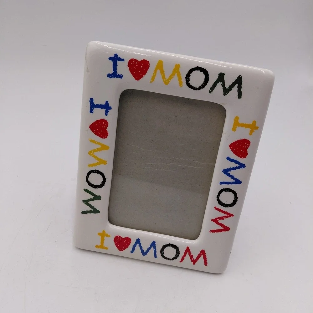 Vintage 90's I Love My Mom Ceramic Picture Frame 5x7 Retro Decor Crayon Style